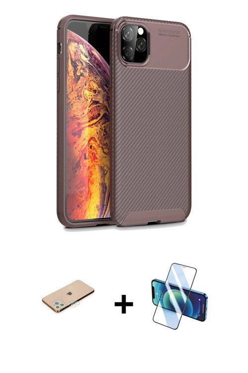 ieg™ iPhone 11 Pro Max Kılıf Eksen Form Prime - Siyah 3D Antistatik Seramik Nano Ekran Koruyucu + Ye