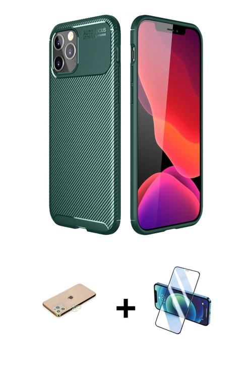 ieg™ iPhone 11 Pro Max Kılıf Eksen Form Prime - Siyah 3D Antistatik Seramik Nano Ekran Koruyucu + Ye