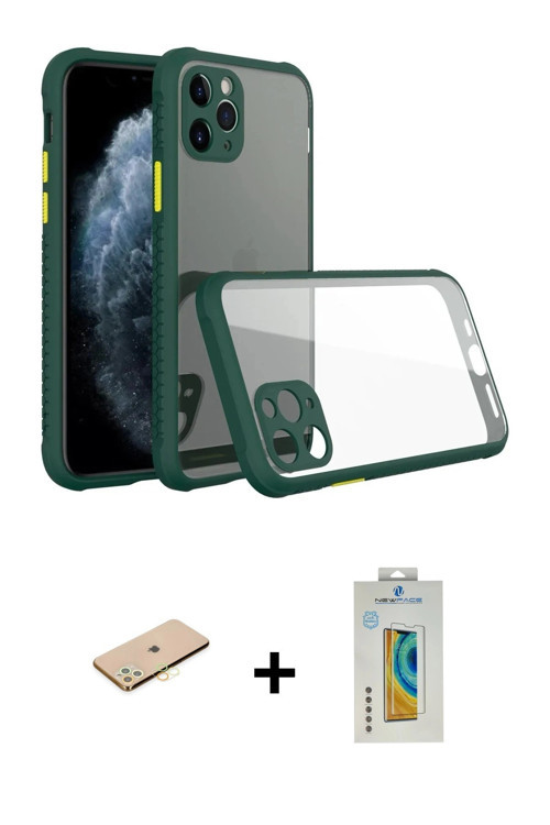 ieg™ iPhone 11 Pro Max Kılıf Nova Asil Özel Seri - Siyah Polymer Nano Ekran Koruyucu + Sarı Renkli K