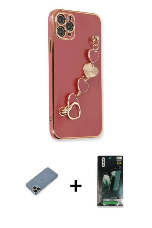 ieg™ iPhone 11 Pro Max Kılıf Nova Işık Prime - Şeffaf 360 Full Body Arka Koruyucu + Gold Metal Kamer