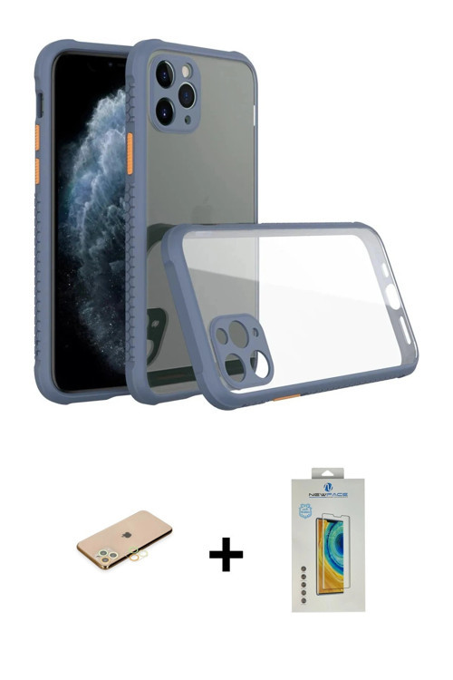 ieg™ iPhone 11 Pro Max Kılıf Nova Asil Özel Seri - Siyah Polymer Nano Ekran Koruyucu + Sarı Renkli K