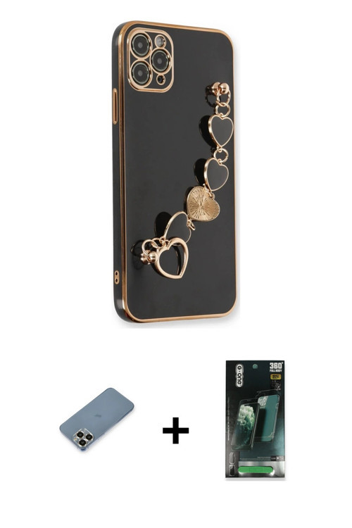 ieg™ iPhone 11 Pro Max Kılıf Nova Işık Prime - Şeffaf 360 Full Body Arka Koruyucu + Gold Metal Kamer