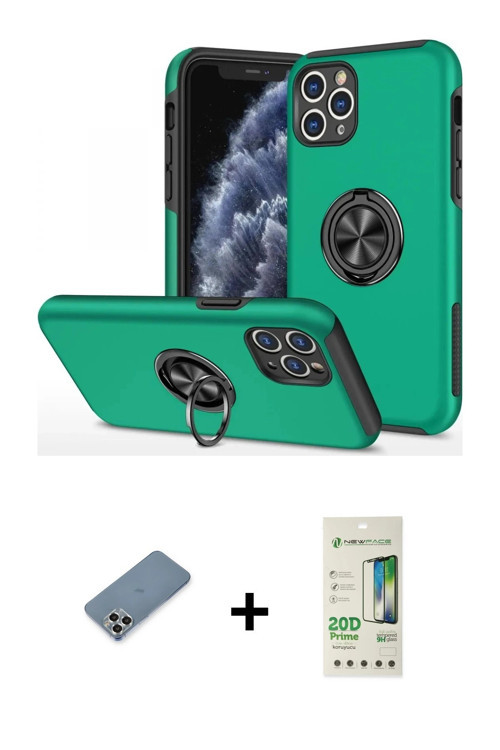 ieg™ iPhone 11 Pro Max Kılıf Odak Form Prime - Siyah 20D Premium Cam Ekran Koruyucu + Gümüş Metal Ka