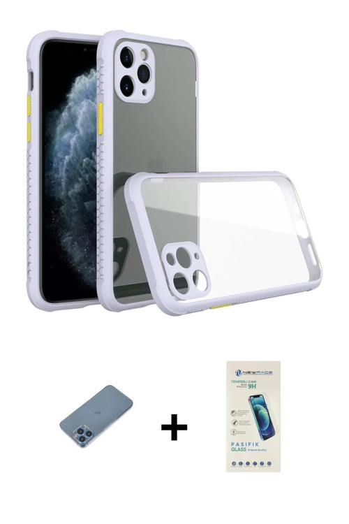 ieg™ iPhone 11 Pro Max Kılıf Nova Asil Özel Seri - Şeffaf Pasifik Cam Ekran Koruyucu + Mavi Shine Ka