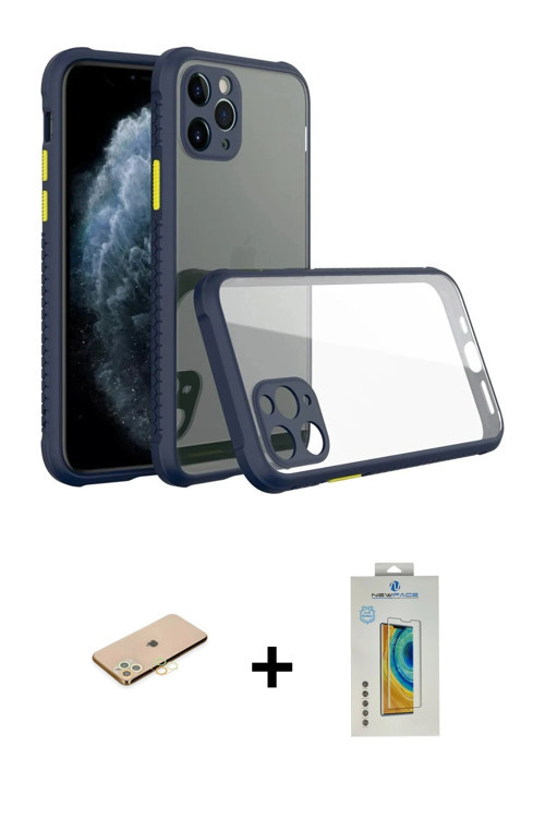ieg™ iPhone 11 Pro Max Kılıf Nova Asil Özel Seri - Siyah Polymer Nano Ekran Koruyucu + Sarı Renkli K