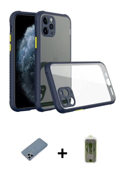 ieg™ iPhone 11 Pro Max Kılıf Nova Asil Özel Seri - Siyah Joko Magic 5D Hayalet Cam + Sierra Blue Shi