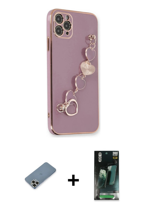 ieg™ iPhone 11 Pro Max Kılıf Nova Işık Prime - Şeffaf 360 Full Body Arka Koruyucu + Gold Metal Kamer