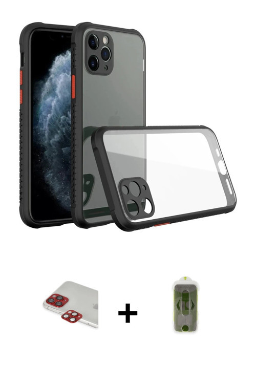ieg™ iPhone 11 Pro Max Kılıf Nova Asil Özel Seri - Siyah Joko Magic 5D Hayalet Cam + Kırmızı Pers Al