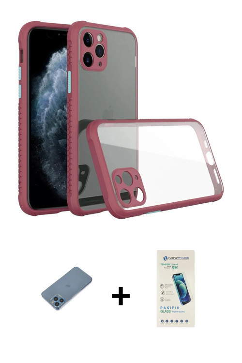 ieg™ iPhone 11 Pro Max Kılıf Nova Asil Özel Seri - Şeffaf Pasifik Cam Ekran Koruyucu + Mavi Shine Ka