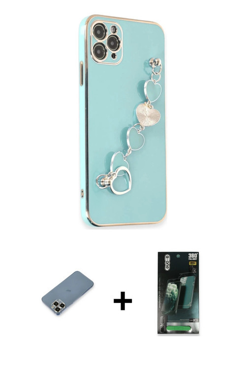 ieg™ iPhone 11 Pro Max Kılıf Nova Işık Prime - Şeffaf 360 Full Body Arka Koruyucu + Gold Metal Kamer