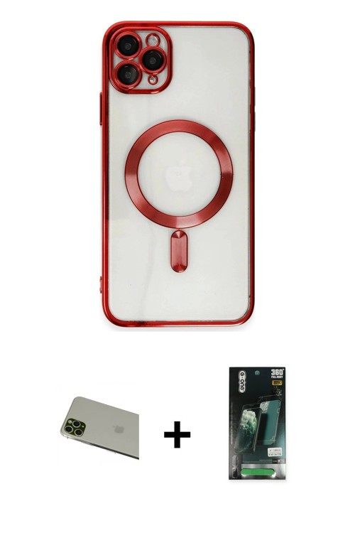 ieg™ iPhone 11 Pro Max Kılıf Nova Işık Özel Seri - Siyah 360 Mat Full Body Arka Koruyucu + Yeşil Rai