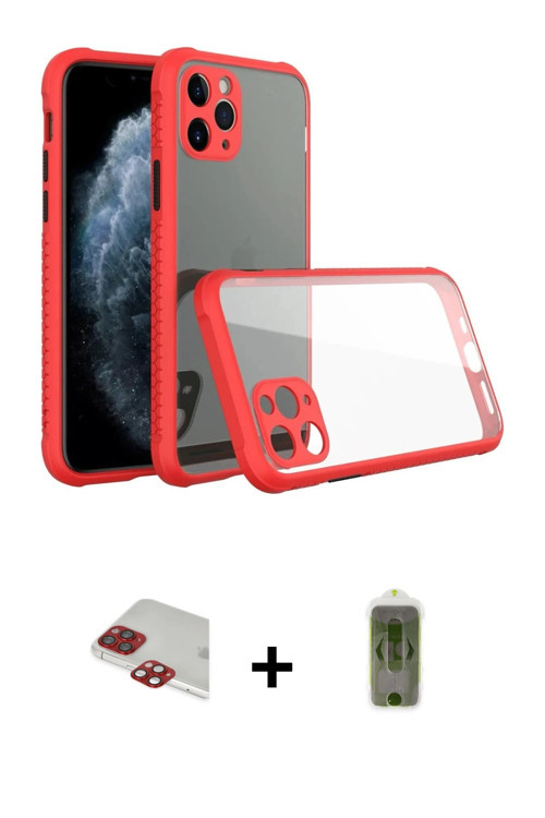 ieg™ iPhone 11 Pro Max Kılıf Nova Asil Özel Seri - Siyah Joko Magic 5D Hayalet Cam + Kırmızı Pers Al
