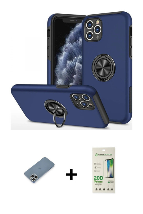 ieg™ iPhone 11 Pro Max Kılıf Odak Form Prime - Siyah 20D Premium Cam Ekran Koruyucu + Gümüş Metal Ka