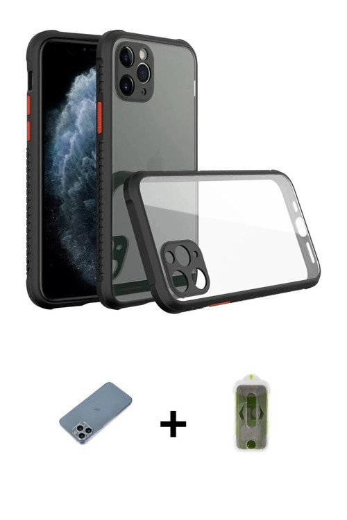 ieg™ iPhone 11 Pro Max Kılıf Nova Asil Özel Seri - Siyah Joko Magic 5D Hayalet Cam + Sierra Blue Shi
