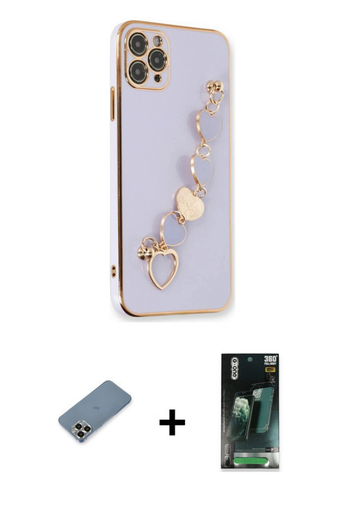 ieg™ iPhone 11 Pro Max Kılıf Nova Işık Prime - Şeffaf 360 Full Body Arka Koruyucu + Gold Metal Kamer