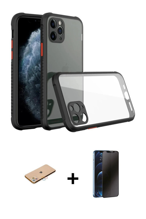 ieg™ iPhone 11 Pro Max Kılıf Nova Asil Özel Seri - Siyah 3D Antistatik Hayalet Cam Ekran Koruyucu +