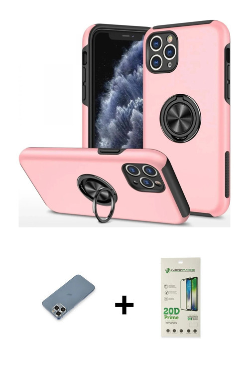 ieg™ iPhone 11 Pro Max Kılıf Odak Form Prime - Siyah 20D Premium Cam Ekran Koruyucu + Gümüş Metal Ka