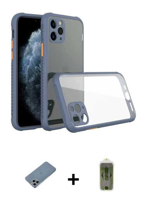 ieg™ iPhone 11 Pro Max Kılıf Nova Asil Özel Seri - Siyah Joko Magic 5D Hayalet Cam + Sierra Blue Shi
