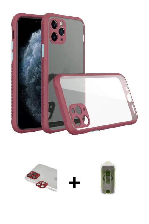 ieg™ iPhone 11 Pro Max Kılıf Nova Asil Özel Seri - Siyah Joko Magic 5D Hayalet Cam + Kırmızı Pers Al