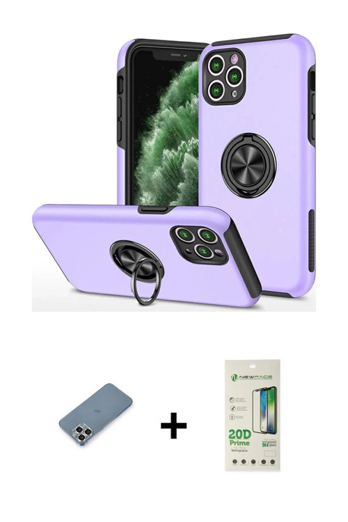 ieg™ iPhone 11 Pro Max Kılıf Odak Form Prime - Siyah 20D Premium Cam Ekran Koruyucu + Gümüş Metal Ka