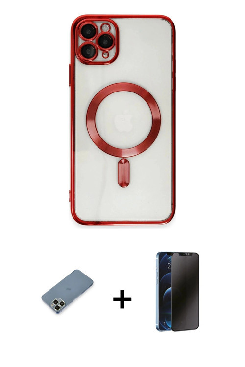 iPhone 11 Pro Max Kılıf Nova Işık Özel Seri - Siyah 3D Antistatik Hayalet Cam Ekran Koruyucu +
