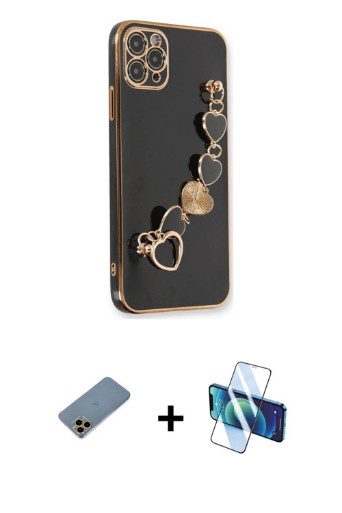 ieg™ iPhone 11 Pro Max Kılıf Nova Işık Prime - Siyah 3D Antistatik Cam Ekran Koruyucu + Gold Shine K