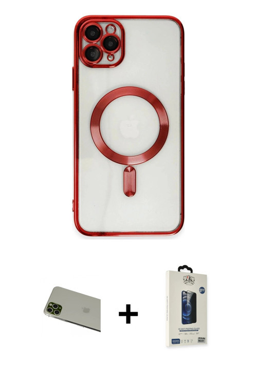 ieg™ iPhone 11 Pro Max Kılıf Nova Işık Özel Seri - Siyah Bilvis Hayalet Cam Ekran Koruyucu + Yeşil R