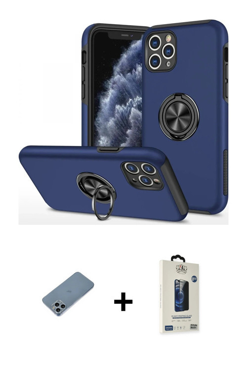 ieg™ iPhone 11 Pro Max Kılıf Odak Form Prime - Siyah Bilvis Hayalet Cam Ekran Koruyucu + Sierra Blue