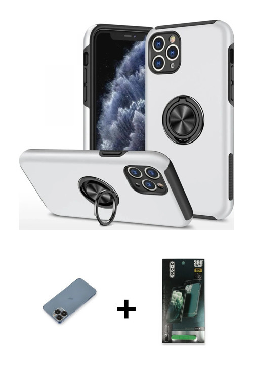 ieg™ iPhone 11 Pro Max Kılıf Odak Form Prime - Şeffaf 360 Full Body Arka Koruyucu + Siyah Metal Kame