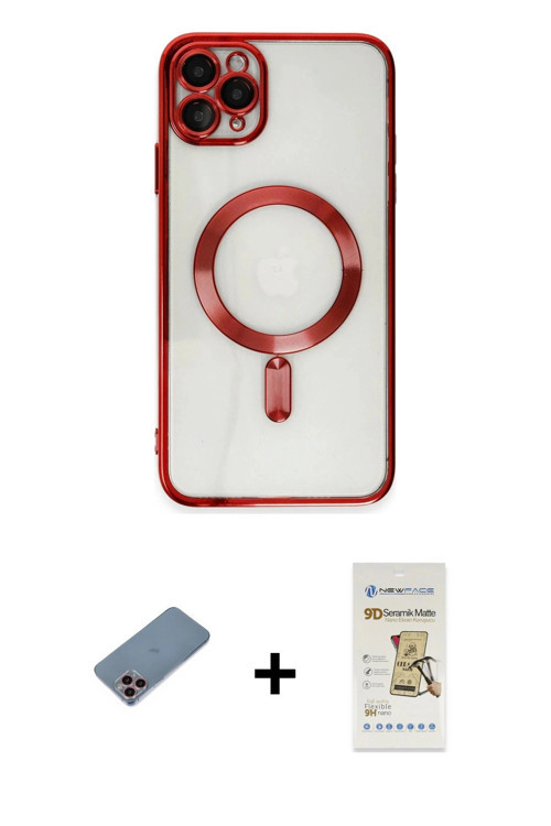 ieg™ iPhone 11 Pro Max Kılıf Nova Işık Özel Seri - Siyah Mat Seramik Nano Ekran Koruyucu + Pembe Shi