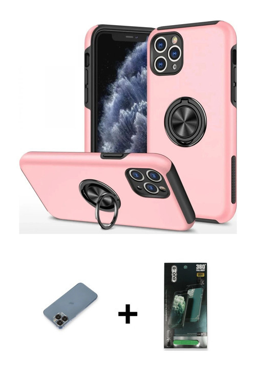 ieg™ iPhone 11 Pro Max Kılıf Odak Form Prime - Şeffaf 360 Full Body Arka Koruyucu + Siyah Metal Kame