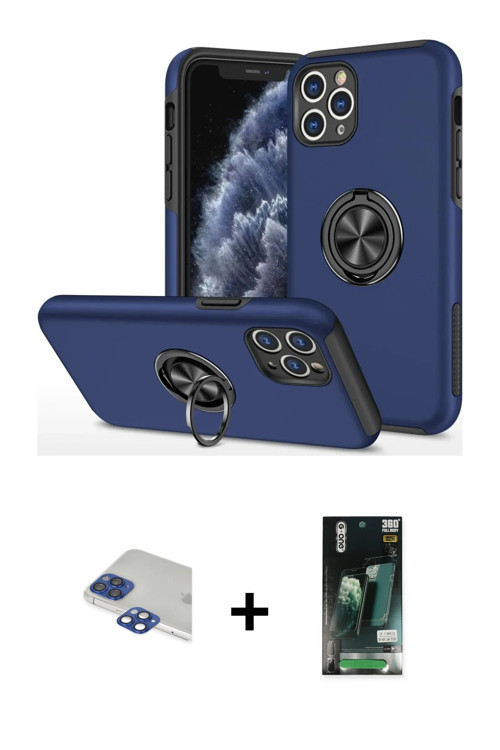 ieg™ iPhone 11 Pro Max Kılıf Odak Form Prime - Siyah 360 Mat Full Body Arka Koruyucu + Lacivert Pers