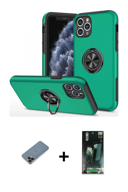 ieg™ iPhone 11 Pro Max Kılıf Odak Form Prime - Şeffaf 360 Full Body Arka Koruyucu + Siyah Metal Kame