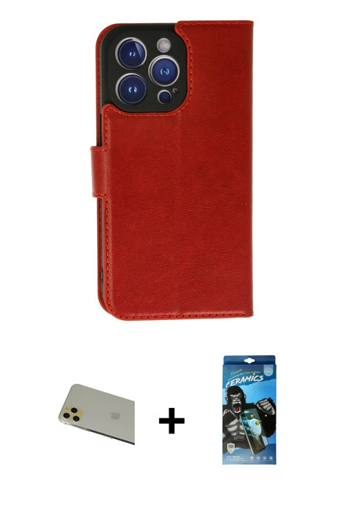 ieg™ iPhone 11 Pro Max Kılıf Siluet Işık Serisi - Siyah 34D Izgaralı Cam + Gold Rainbow Kamera Lens