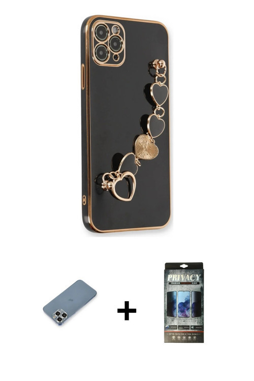 ieg™ iPhone 11 Pro Max Kılıf Nova Işık Prime - Siyah 34D Hayalet Izgaralı Cam + Gümüş Metal Kamera L