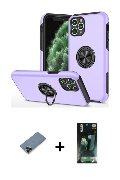 ieg™ iPhone 11 Pro Max Kılıf Odak Form Prime - Şeffaf 360 Full Body Arka Koruyucu + Siyah Metal Kame