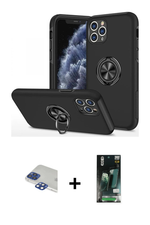 ieg™ iPhone 11 Pro Max Kılıf Odak Form Prime - Siyah 360 Mat Full Body Arka Koruyucu + Lacivert Pers