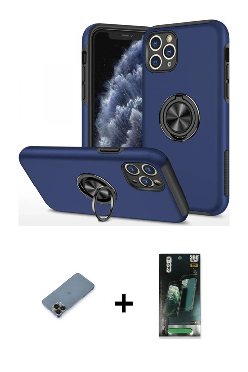 ieg™ iPhone 11 Pro Max Kılıf Odak Form Prime - Şeffaf 360 Full Body Arka Koruyucu + Siyah Metal Kame