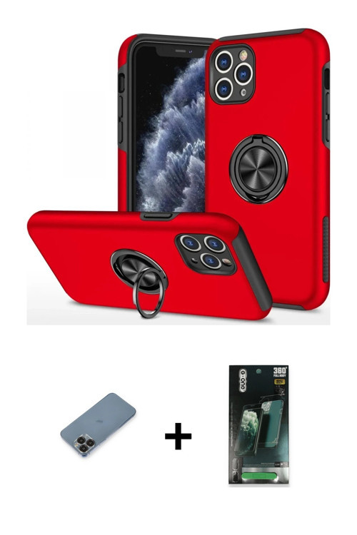 ieg™ iPhone 11 Pro Max Kılıf Odak Form Prime - Şeffaf 360 Full Body Arka Koruyucu + Siyah Metal Kame