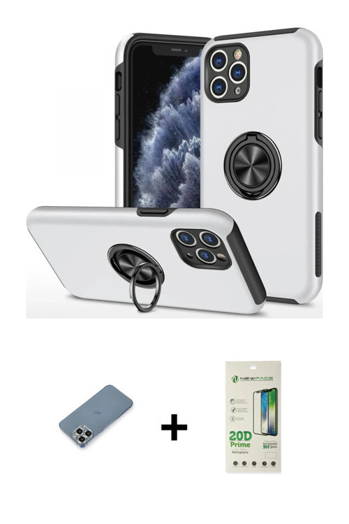 ieg™ iPhone 11 Pro Max Kılıf Odak Form Prime - Siyah 20D Premium Cam Ekran Koruyucu + Gümüş Metal Ka