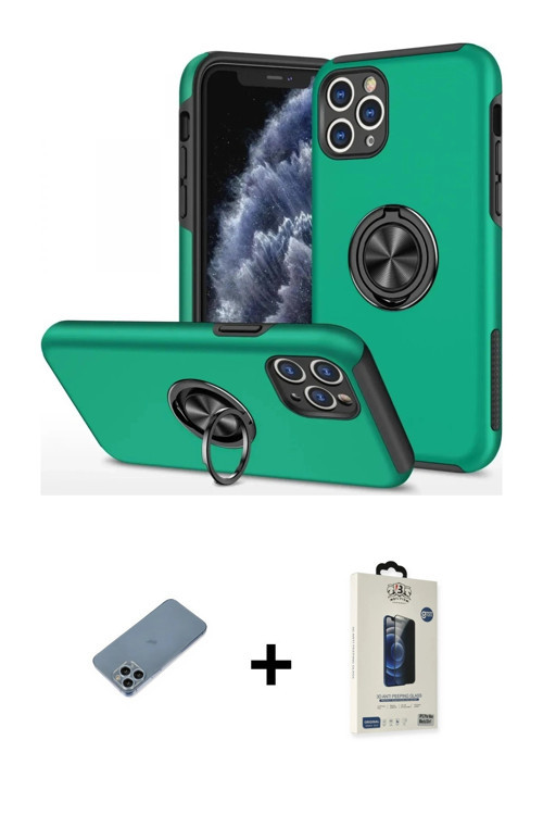 ieg™ iPhone 11 Pro Max Kılıf Odak Form Prime - Siyah Bilvis Hayalet Cam Ekran Koruyucu + Sierra Blue