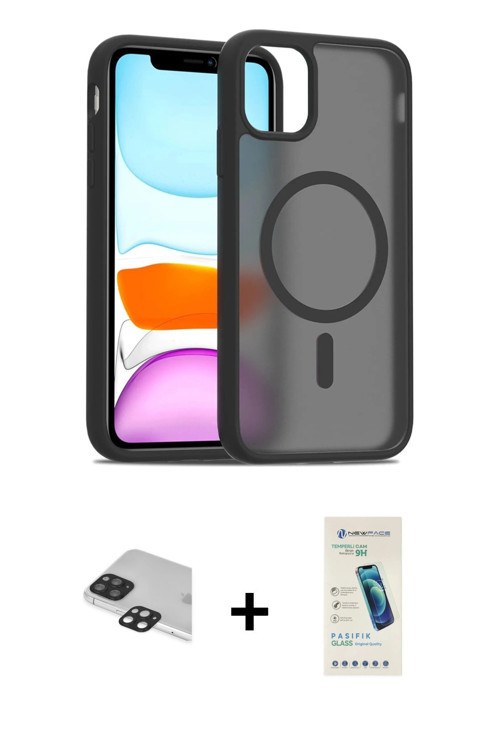 ieg™ iPhone 11 Pro Max Kılıf Siluet Minimal Prime - Şeffaf Pasifik Cam Ekran Koruyucu + Siyah Pers A