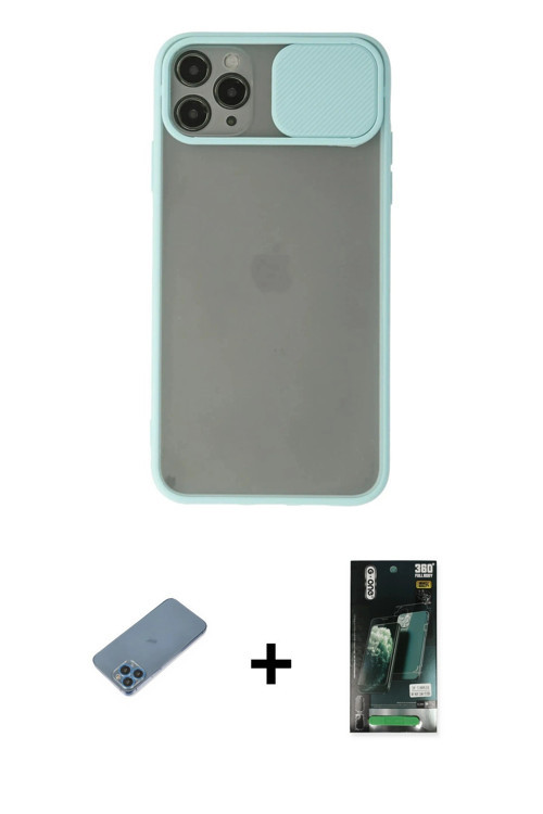 ieg™ iPhone 11 Pro Max Kılıf Vadi Çizgi - Siyah 360 Mat Full Body Arka Koruyucu + Mavi Shine Kamera