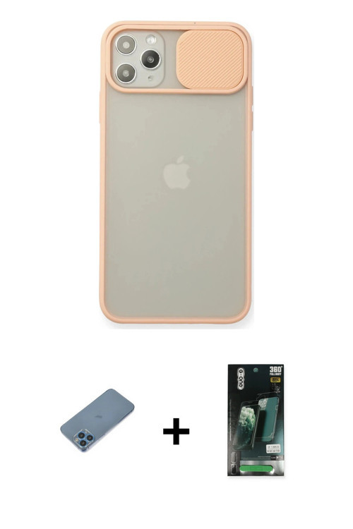 ieg™ iPhone 11 Pro Max Kılıf Vadi Çizgi - Siyah 360 Mat Full Body Arka Koruyucu + Mavi Shine Kamera