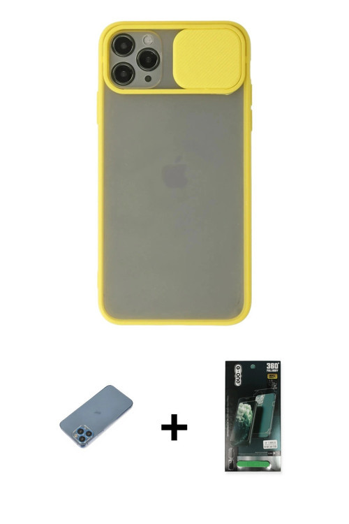 ieg™ iPhone 11 Pro Max Kılıf Vadi Çizgi - Siyah 360 Mat Full Body Arka Koruyucu + Mavi Shine Kamera
