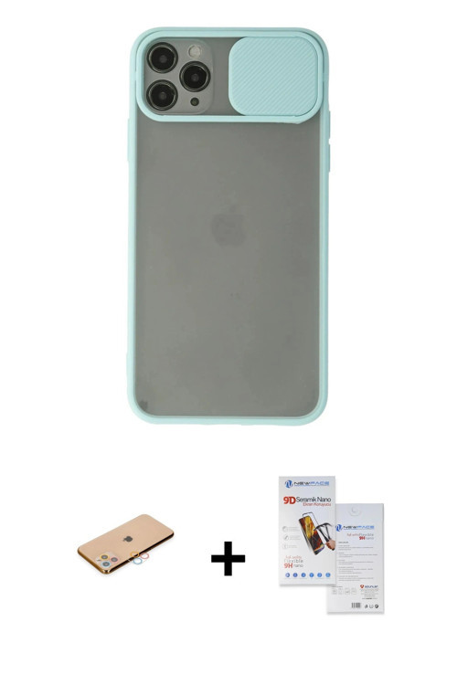 ieg™ iPhone 11 Pro Max Kılıf Vadi Çizgi - Siyah Seramik Nano Ekran Koruyucu + Pembe Renkli Kamera Le