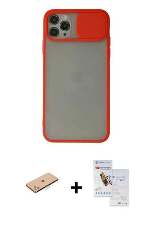 ieg™ iPhone 11 Pro Max Kılıf Vadi Çizgi - Siyah Seramik Nano Ekran Koruyucu + Pembe Renkli Kamera Le