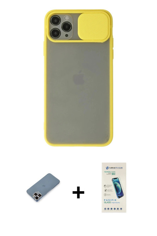 ieg™ iPhone 11 Pro Max Kılıf Vadi Çizgi - Şeffaf Pasifik Cam Ekran Koruyucu + Mor Metal Kamera Lens