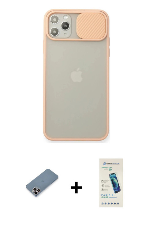 ieg™ iPhone 11 Pro Max Kılıf Vadi Çizgi - Şeffaf Pasifik Cam Ekran Koruyucu + Mor Metal Kamera Lens
