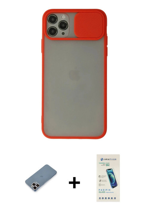 ieg™ iPhone 11 Pro Max Kılıf Vadi Çizgi - Şeffaf Pasifik Cam Ekran Koruyucu + Mor Metal Kamera Lens